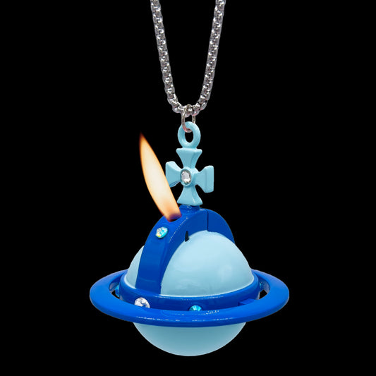 blue orb lighter necklace with working butane flame, alt fashion NANA anime accessory