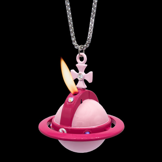 pink orb lighter necklace with functional flame, collectible anime accessory